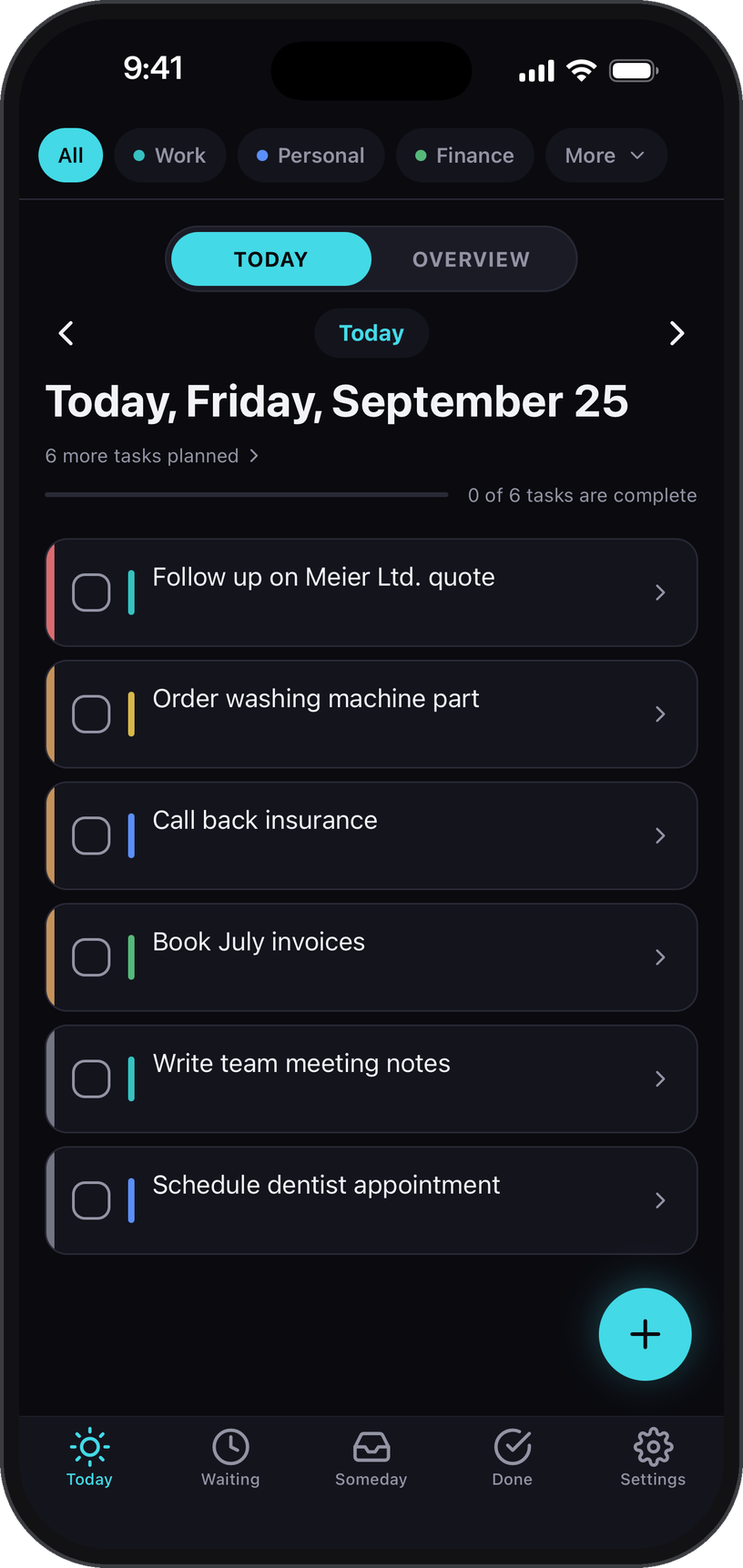 Dayzo today view in dark mode
