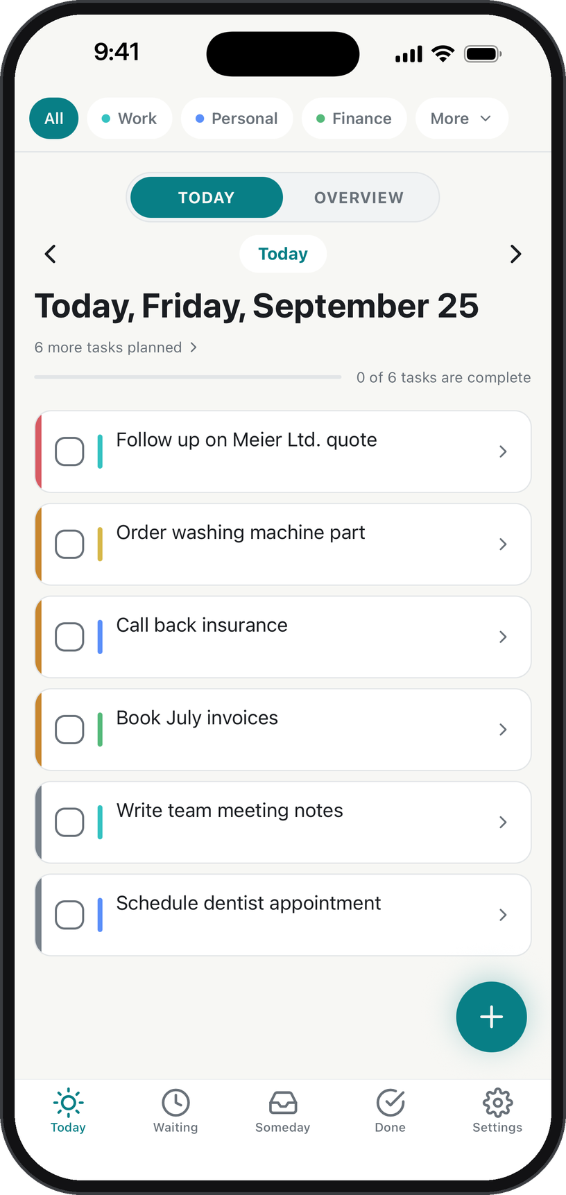 Dayzo today view showing the tasks of the day and the progress bar